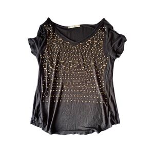Lure Studio Black Loose-Fit Tee with Gold Studs